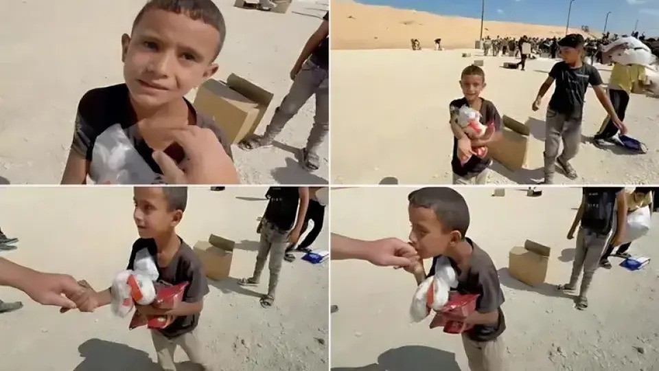 Палестинско дете търсещо помощ в Газа благодари за получената храна
